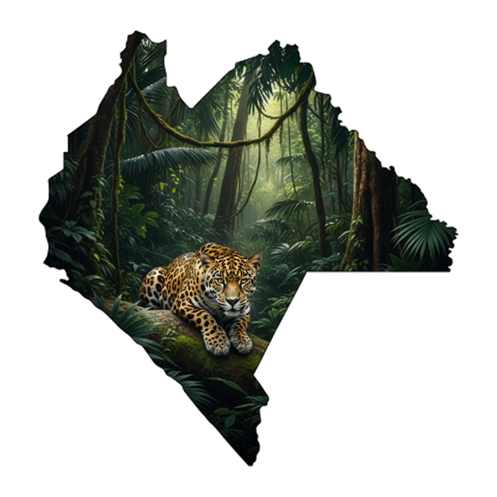 Mapa de Chiapas con una selva y un jaguar dentro